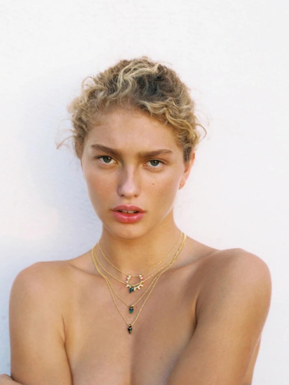 Lionette NY Avish 14k Gold Vermeil Simulated Opals Spike Necklace Layered